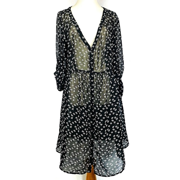 torrid Dresses & Skirts - TORRID Black Diamond Print Sheer Button-up Dress